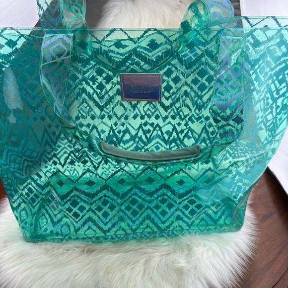 Pink Victoria’s Secret Teal Patterned Tote Bag - Picture 1 of 9